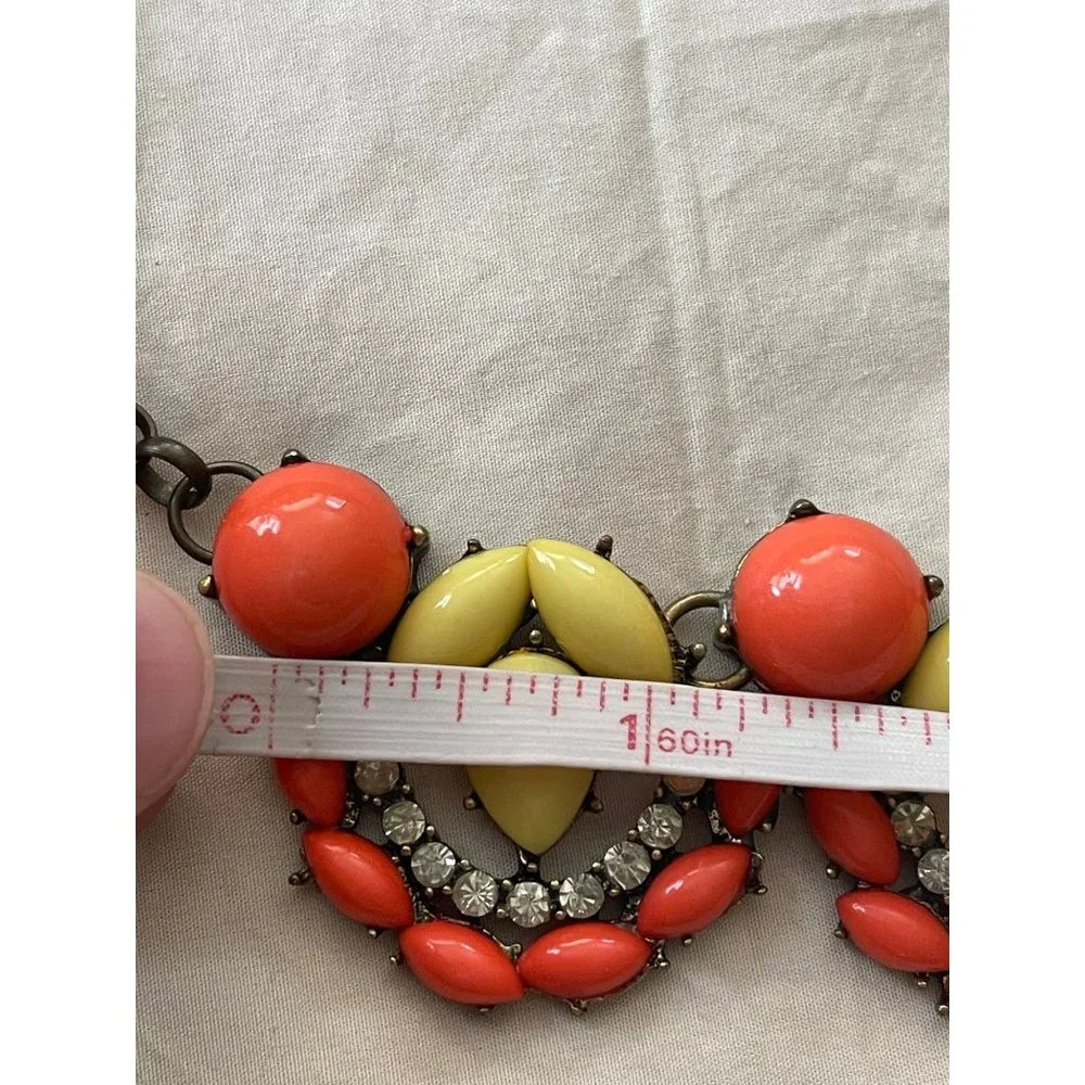 Vintage Coral / Pale Yellow Faux Gem and Rhinestone Bling Statement Necklace - Picture 11 of 12